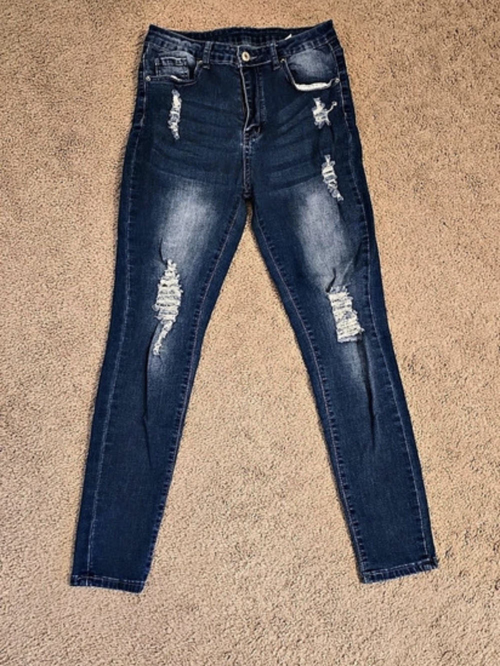 SHEIN High Waist Skinny Distressed Jeans in Blue Size Medium